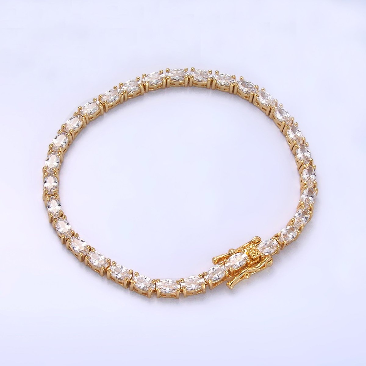 24K Gold Filled Clear Oval CZ Tennis Chain Bracelet in Gold & Silver | WA - 3032 WA - 3033 - DLUXCA