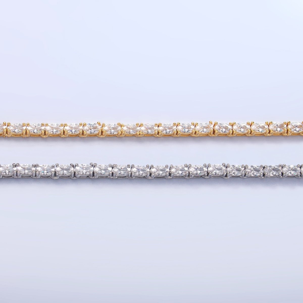 24K Gold Filled Clear Oval CZ Tennis Chain Bracelet in Gold & Silver | WA - 3032 WA - 3033 - DLUXCA