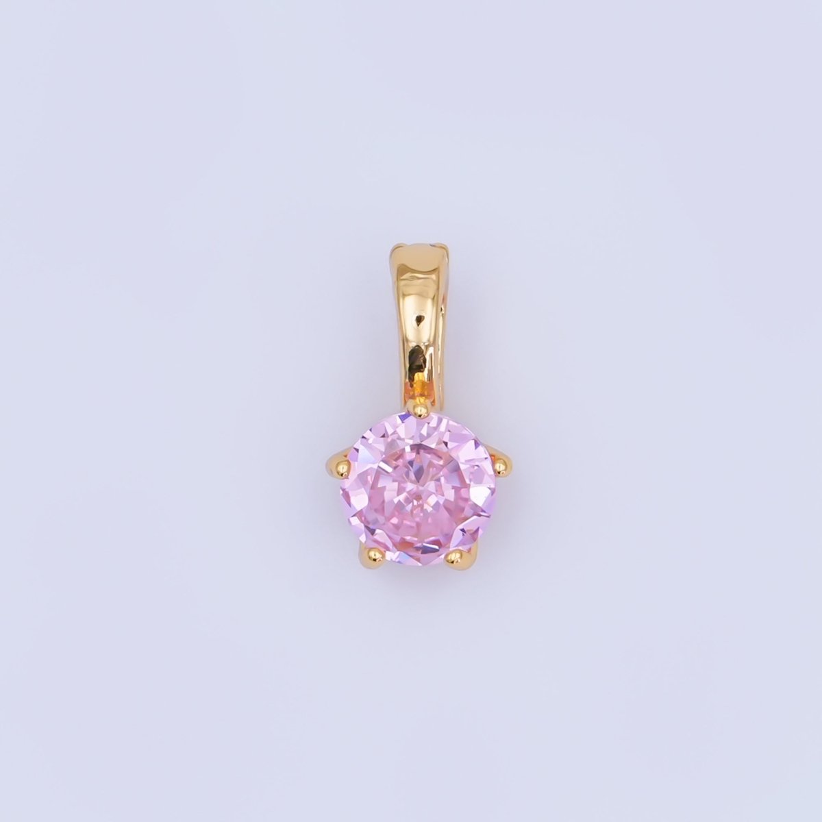 24K Gold Filled Clear, Pink, Blue CZ Round Solitaire Pendant | AH412 AH413 - DLUXCA