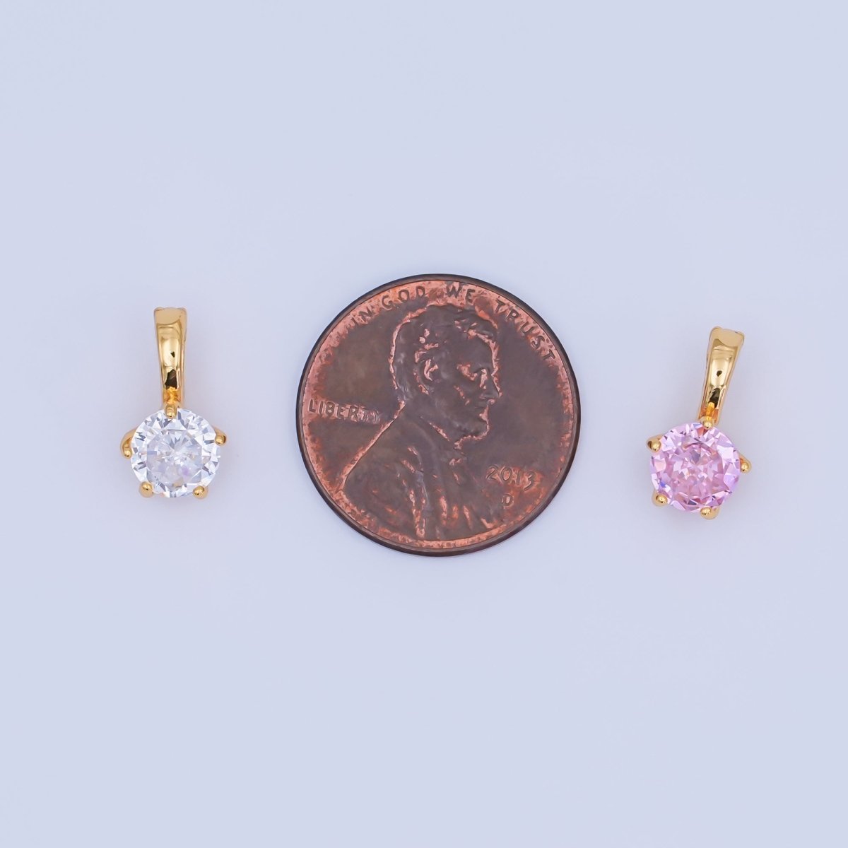 24K Gold Filled Clear, Pink, Blue CZ Round Solitaire Pendant | AH412 AH413 - DLUXCA