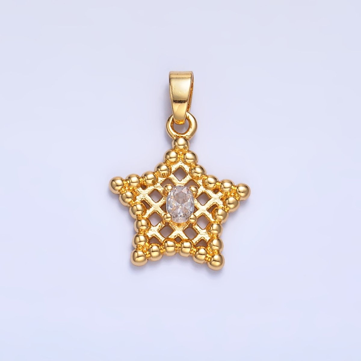 24K Gold Filled Clear, Pink CZ Beaded Ball Celestial Star Pendant in Gold & Silver | AA1429 AA1430 - DLUXCA
