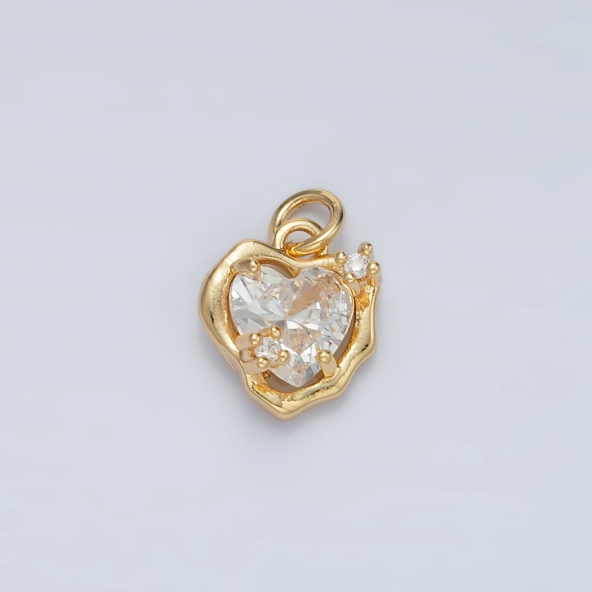 24K Gold Filled Clear, Pink CZ Molten Bezel Heart Mini Charm | AC129 - DLUXCA