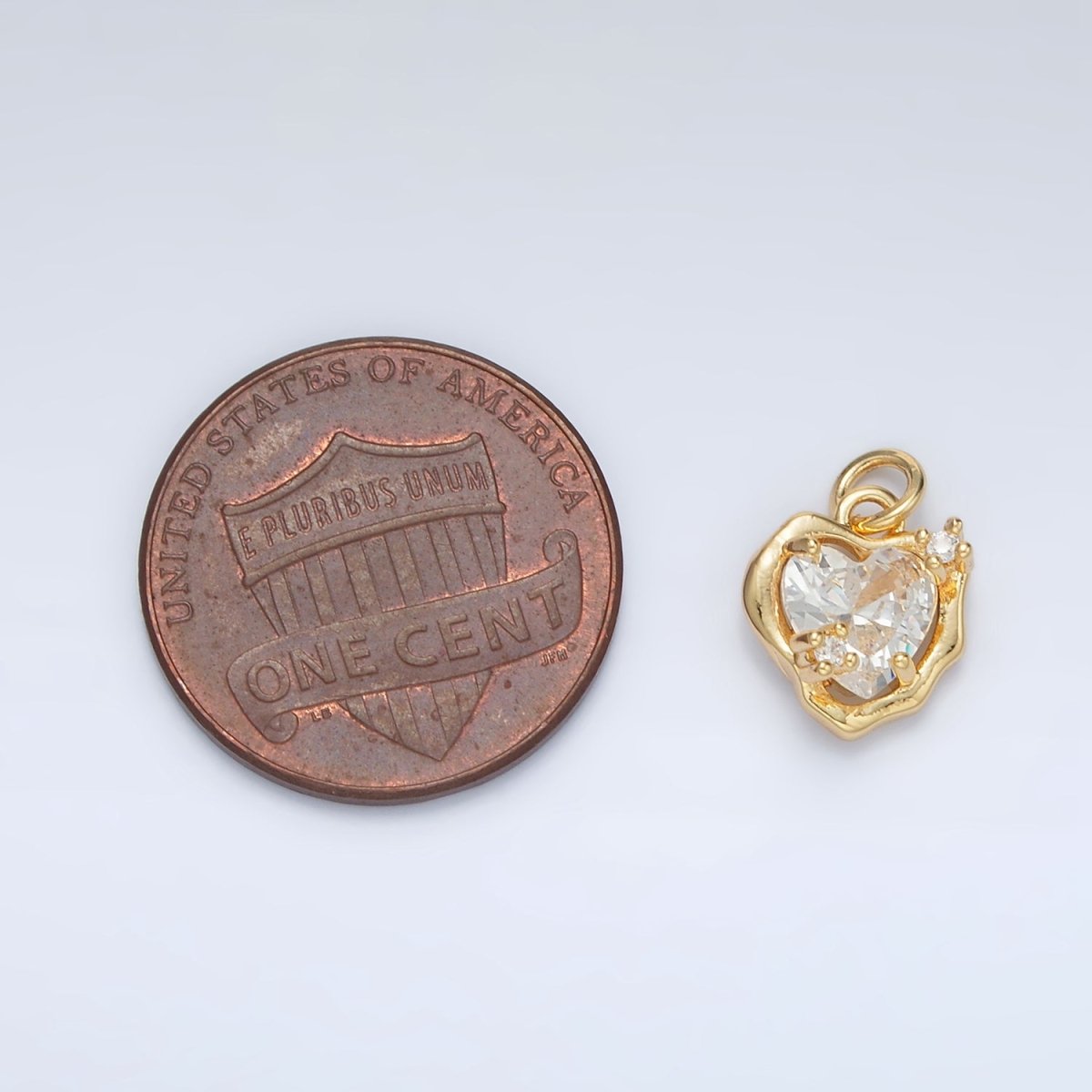 24K Gold Filled Clear, Pink CZ Molten Bezel Heart Mini Charm | AC129 - DLUXCA