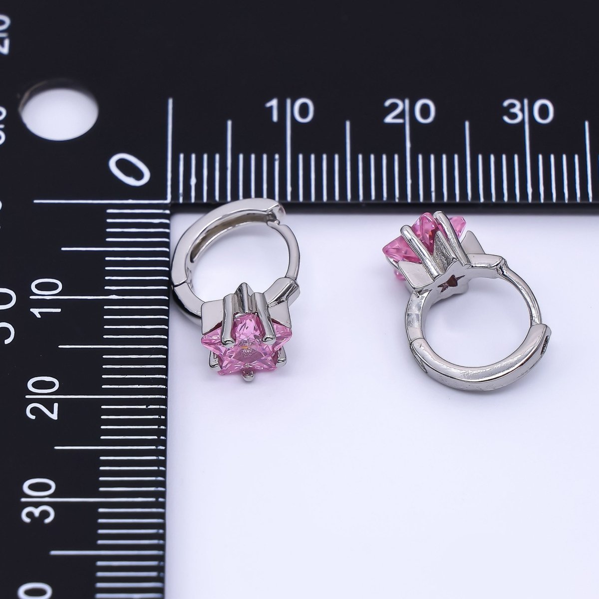 24K Gold Filled Clear & Pink CZ Star Huggie Hoops Earrings in Gold & Silver | AI - 449 AI - 450 AI - 453 AI - 454 - DLUXCA