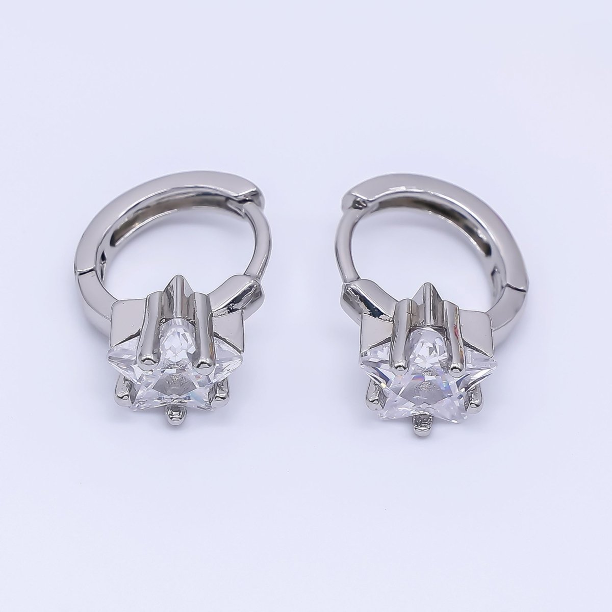 24K Gold Filled Clear & Pink CZ Star Huggie Hoops Earrings in Gold & Silver | AI - 449 AI - 450 AI - 453 AI - 454 - DLUXCA