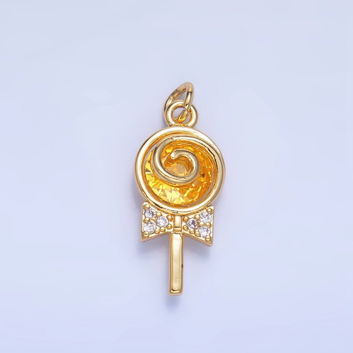 24K Gold Filled Clear, Pink, Green, Orange CZ Micro Paved Lollipop Charm | W092 - W093 - DLUXCA