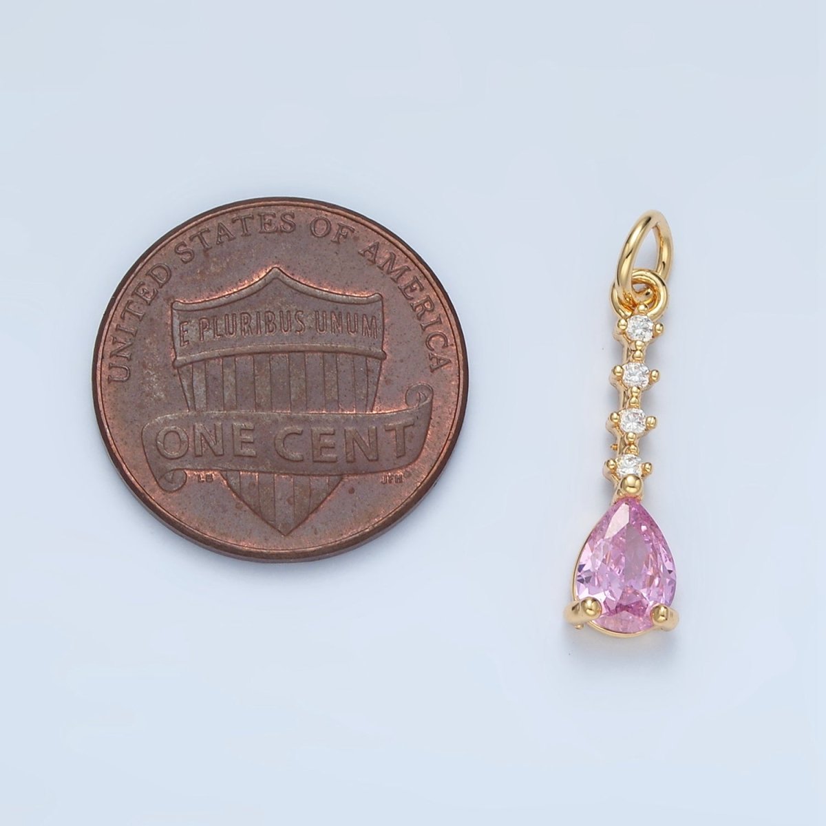 24K Gold Filled Clear, Pink, Yellow Teardrop CZ Linear Drop Charm | X557 X558 - DLUXCA