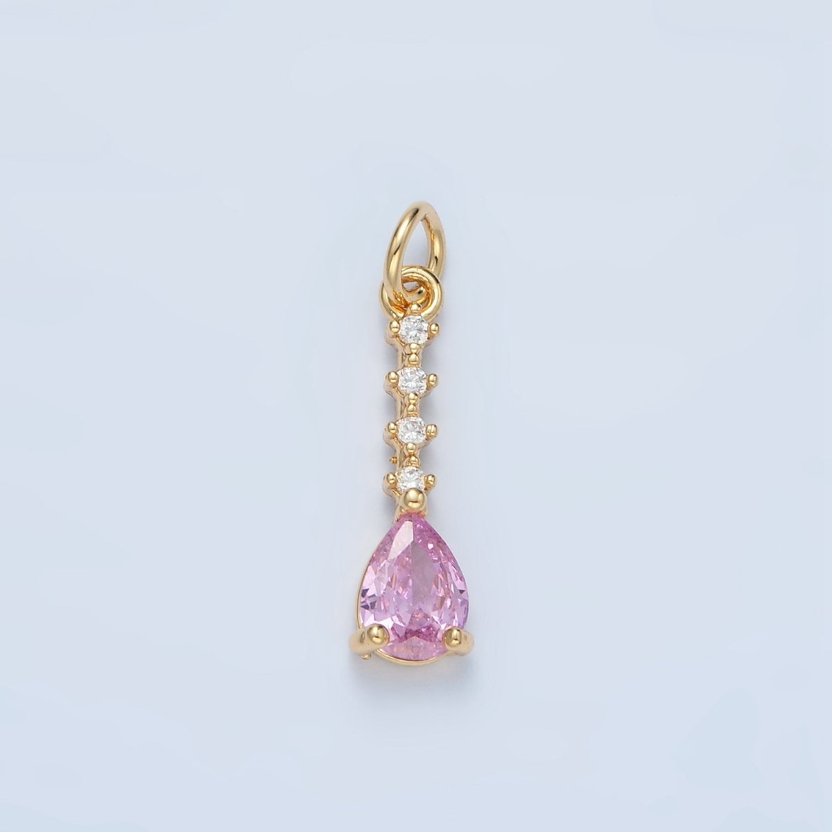 24K Gold Filled Clear, Pink, Yellow Teardrop CZ Linear Drop Charm | X557 X558 - DLUXCA