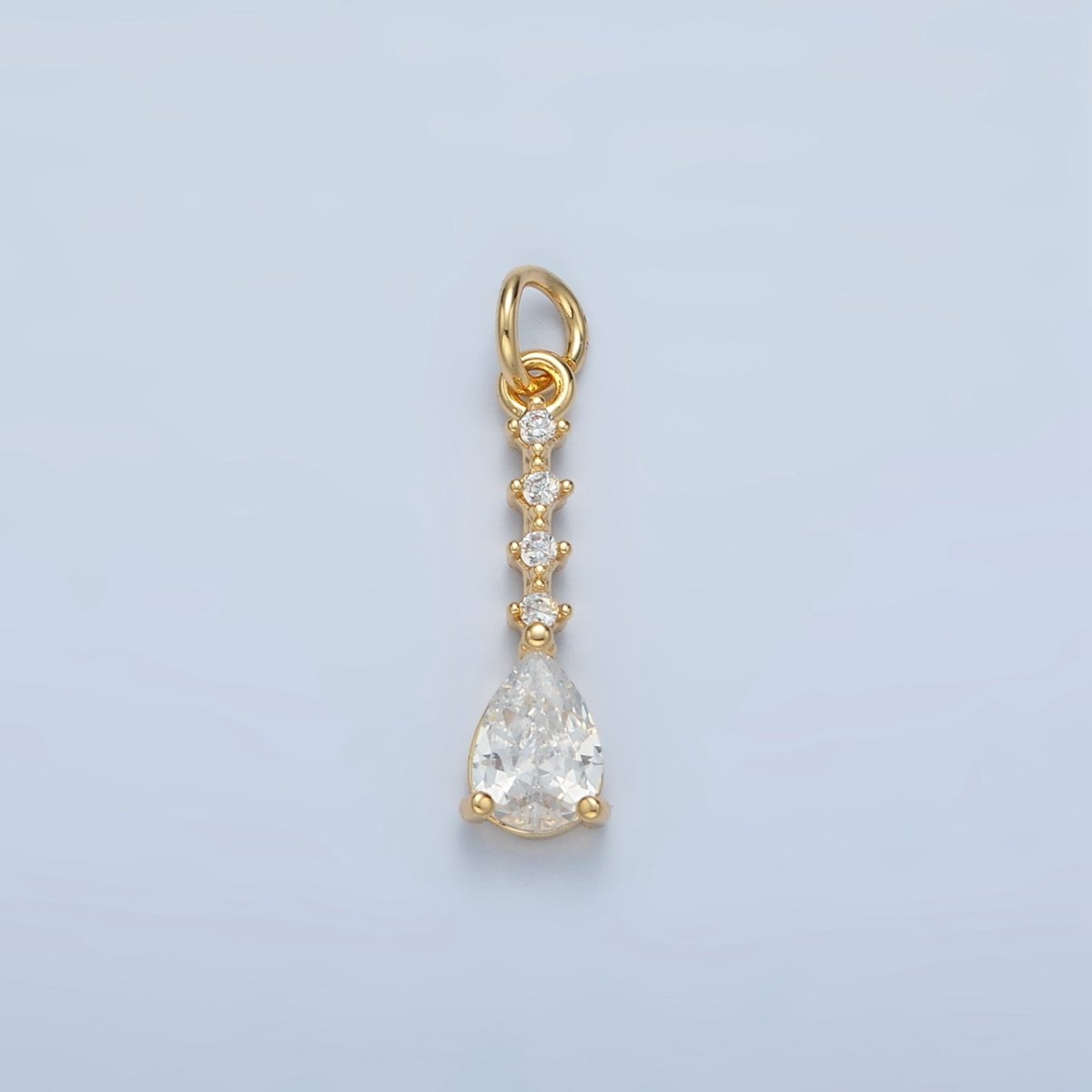 24K Gold Filled Clear, Pink, Yellow Teardrop CZ Linear Drop Charm | X557 X558 - DLUXCA