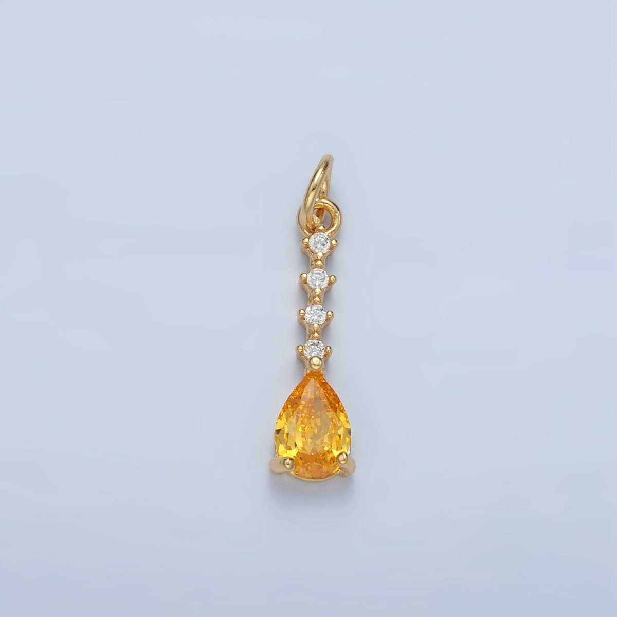 24K Gold Filled Clear, Pink, Yellow Teardrop CZ Linear Drop Charm | X557 X558 - DLUXCA