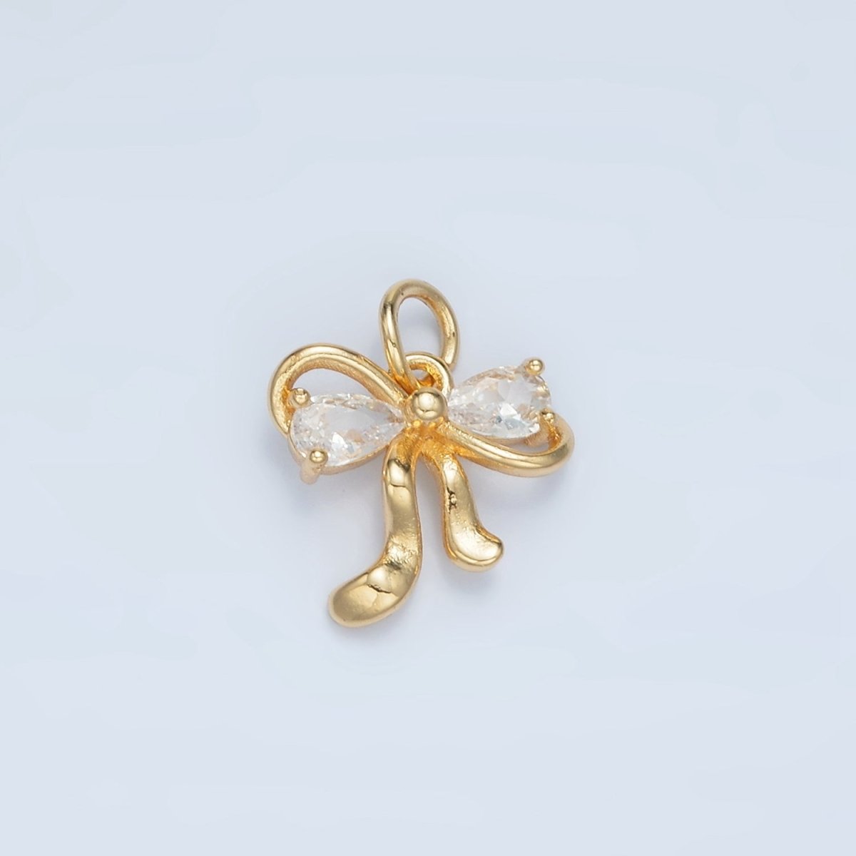 24K Gold Filled Clear, Purple CZ Ribbon Bow Charm | X563 - DLUXCA