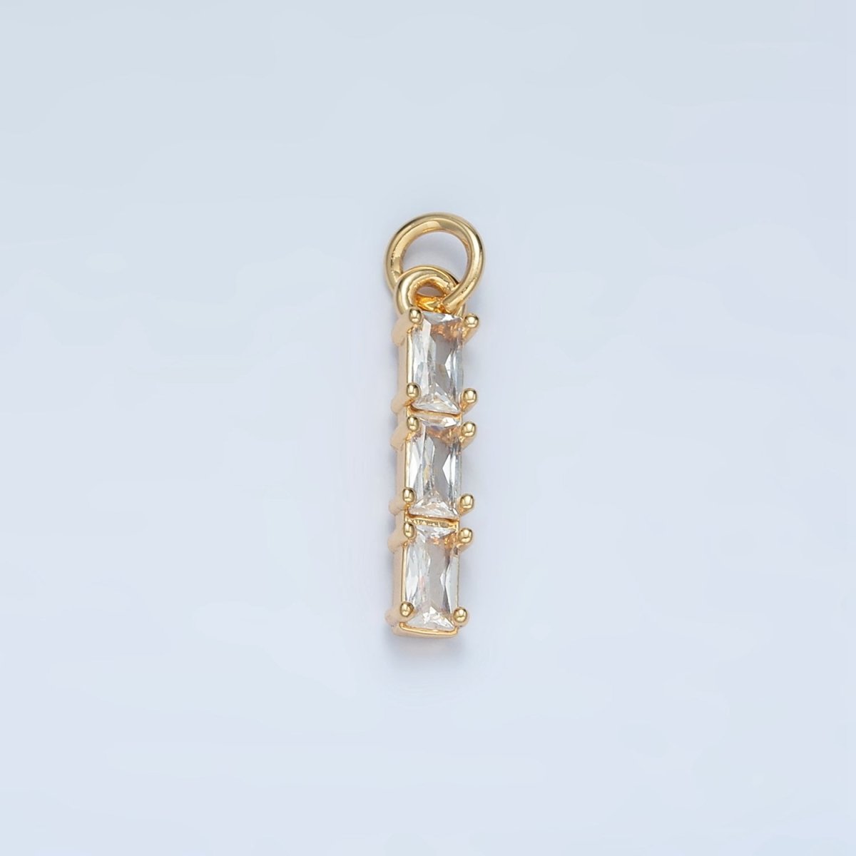 24K Gold Filled Clear, Purple, Green, Pink, Blue Gradient Triple Baguette CZ Linear Charm | X570 - X572 - DLUXCA