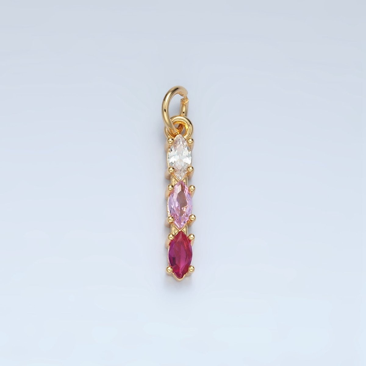 24K Gold Filled Clear, Purple, Green, Pink, Blue Gradient Triple Marquise CZ Linear Charm | X565 - X567 - DLUXCA