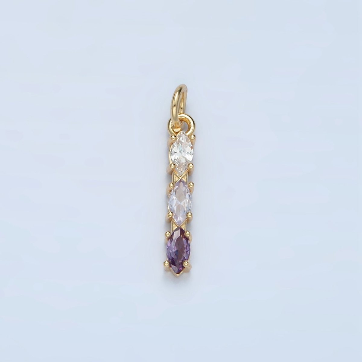24K Gold Filled Clear, Purple, Green, Pink, Blue Gradient Triple Marquise CZ Linear Charm | X565 - X567 - DLUXCA