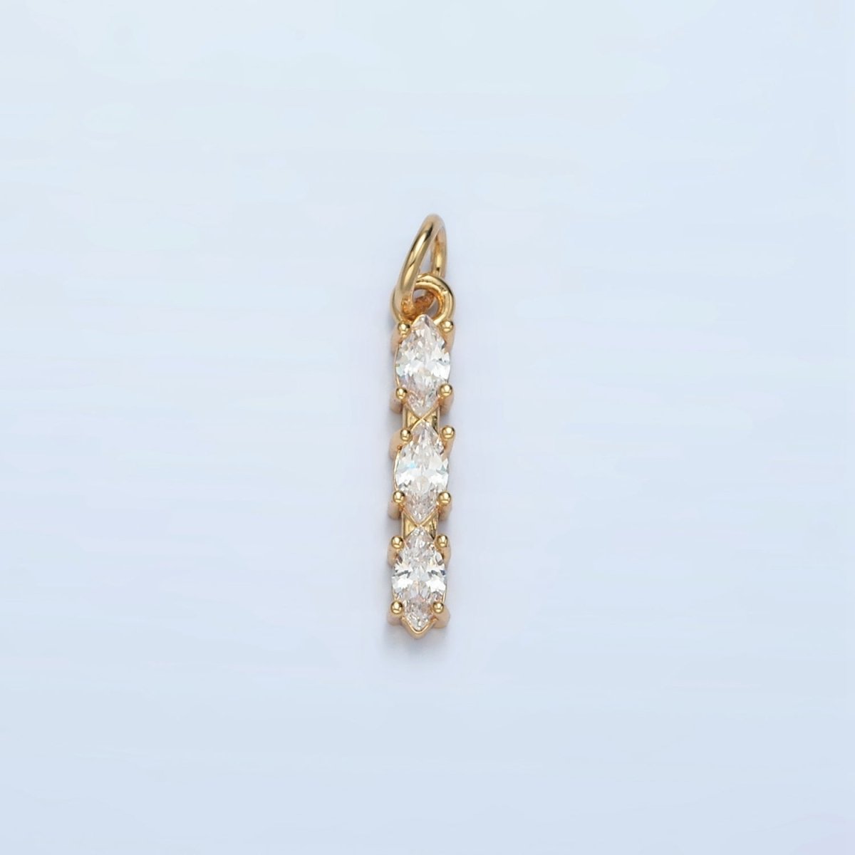 24K Gold Filled Clear, Purple, Green, Pink, Blue Gradient Triple Marquise CZ Linear Charm | X565 - X567 - DLUXCA