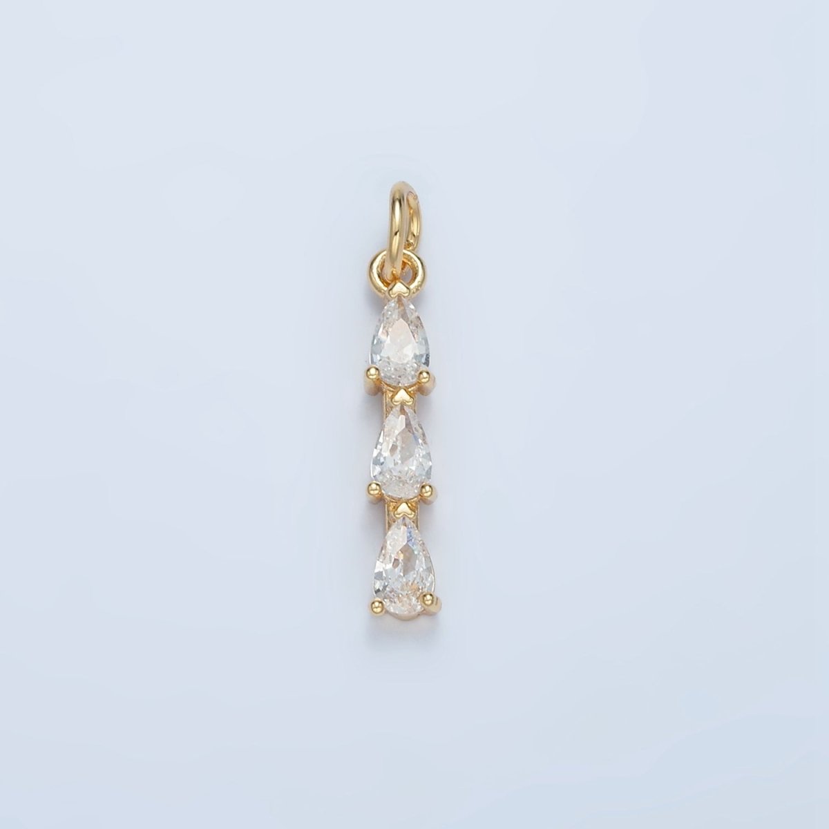 24K Gold Filled Clear, Purple, Green, Pink, Blue Gradient Triple Teardrop CZ Linear Charm | X573 - X575 - DLUXCA