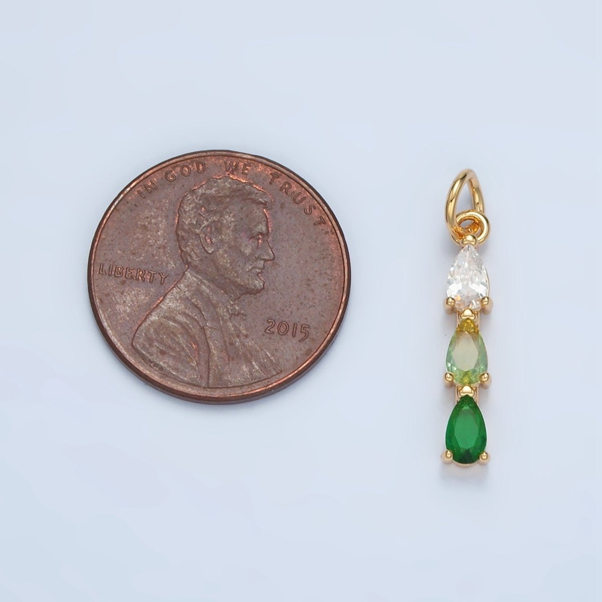 24K Gold Filled Clear, Purple, Green, Pink, Blue Gradient Triple Teardrop CZ Linear Charm | X573 - X575 - DLUXCA