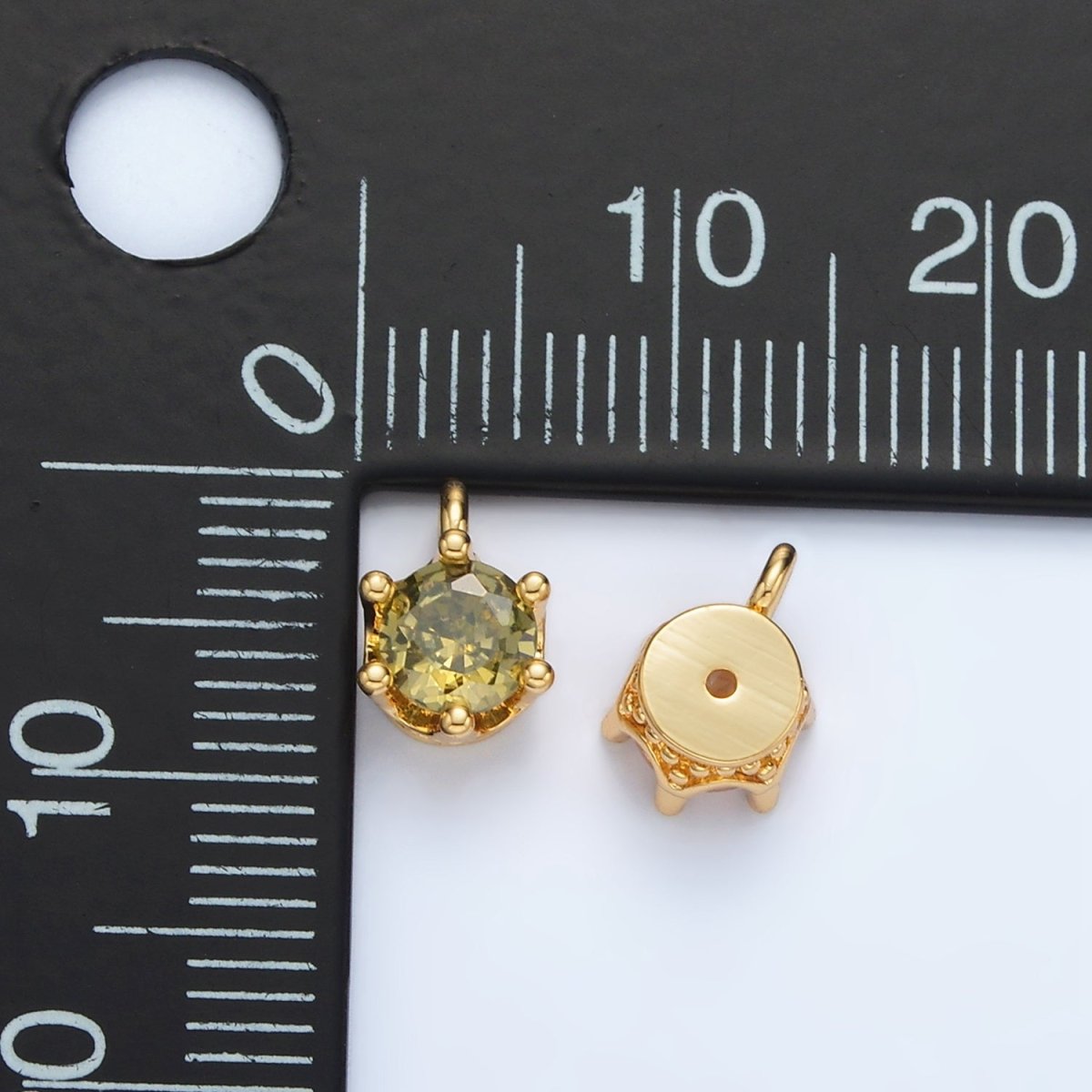 24K Gold Filled Clear, Purple, Green, Pink, Peach, Red, Olive Mini Round CZ Charm | AC132 - AC135 - DLUXCA