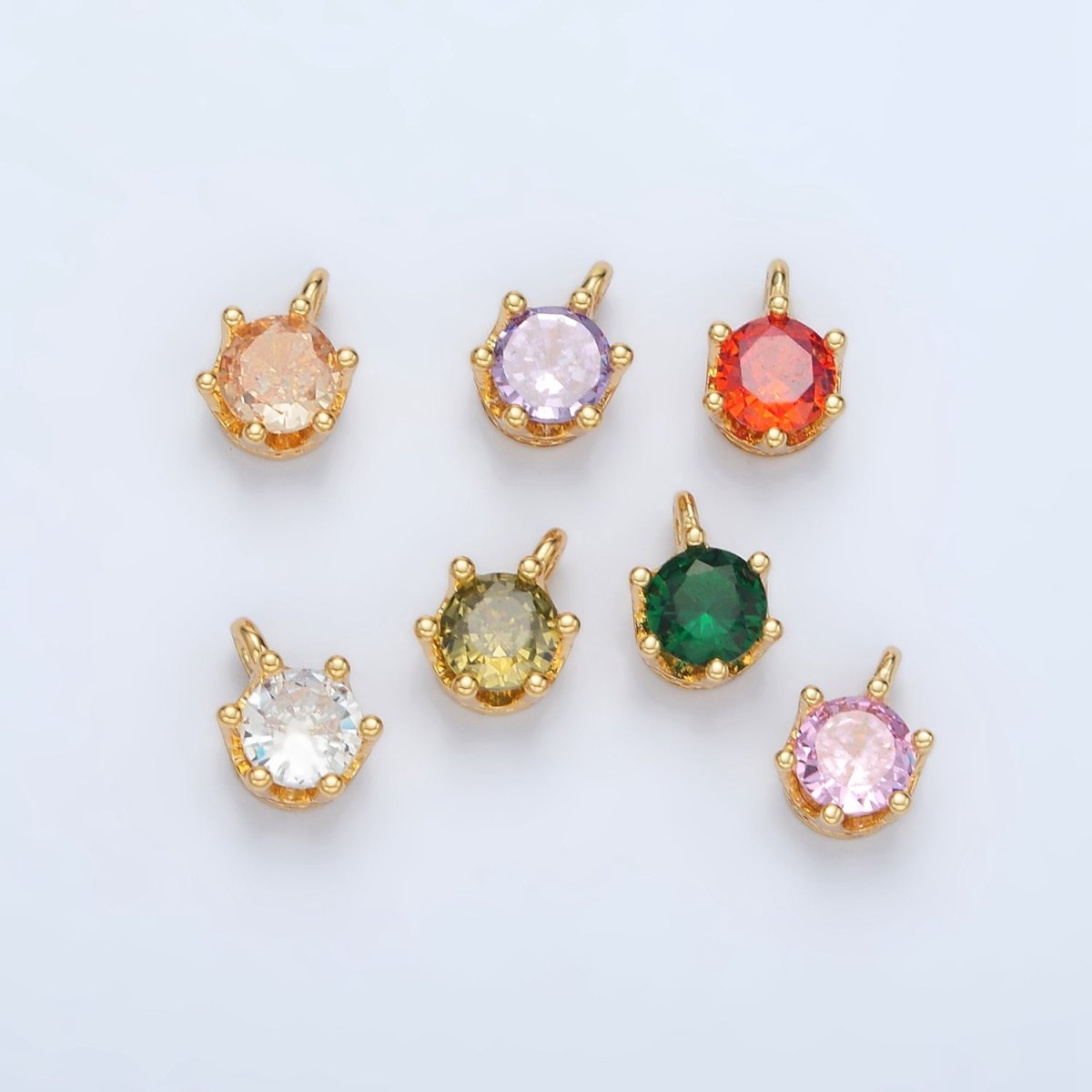 24K Gold Filled Clear, Purple, Green, Pink, Peach, Red, Olive Mini Round CZ Charm | AC132 - AC135 - DLUXCA