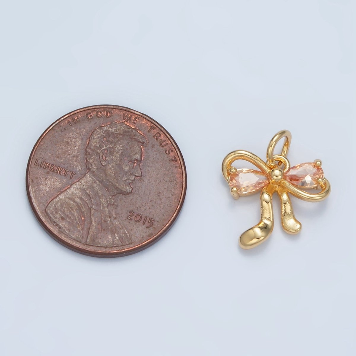 24K Gold Filled Clear, Purple, Peach, Pink CZ Ribbon Bow Charm | X563 X564 - DLUXCA