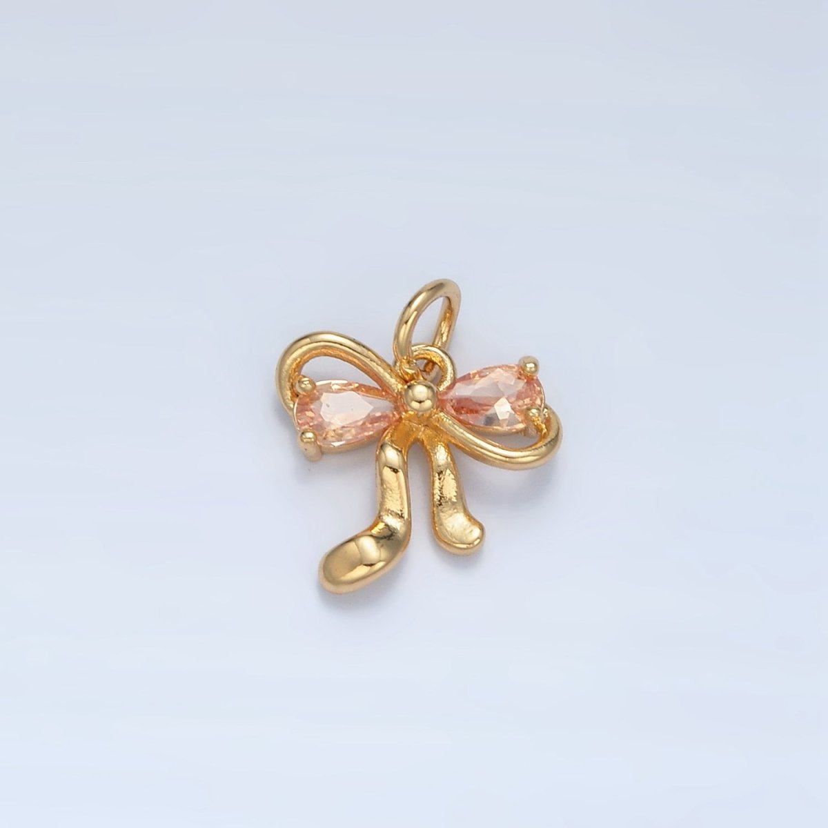 24K Gold Filled Clear, Purple, Peach, Pink CZ Ribbon Bow Charm | X563 X564 - DLUXCA