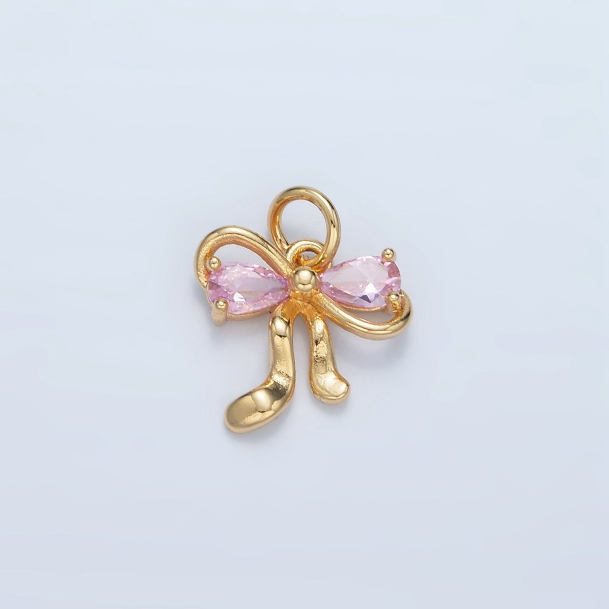 24K Gold Filled Clear, Purple, Peach, Pink CZ Ribbon Bow Charm | X563 X564 - DLUXCA