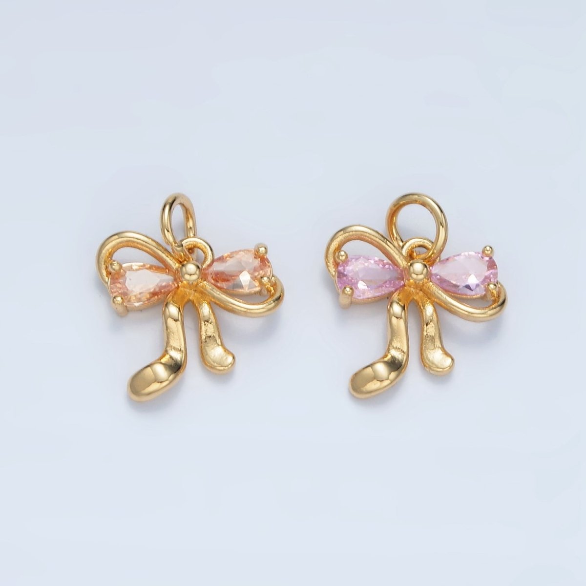 24K Gold Filled Clear, Purple, Peach, Pink CZ Ribbon Bow Charm | X563 X564 - DLUXCA
