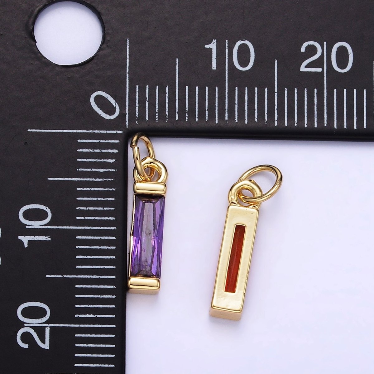 24K Gold Filled Clear, Purple, Peach, Red, Pink Baguette CZ Add - On Charm | E358 - E360 - DLUXCA