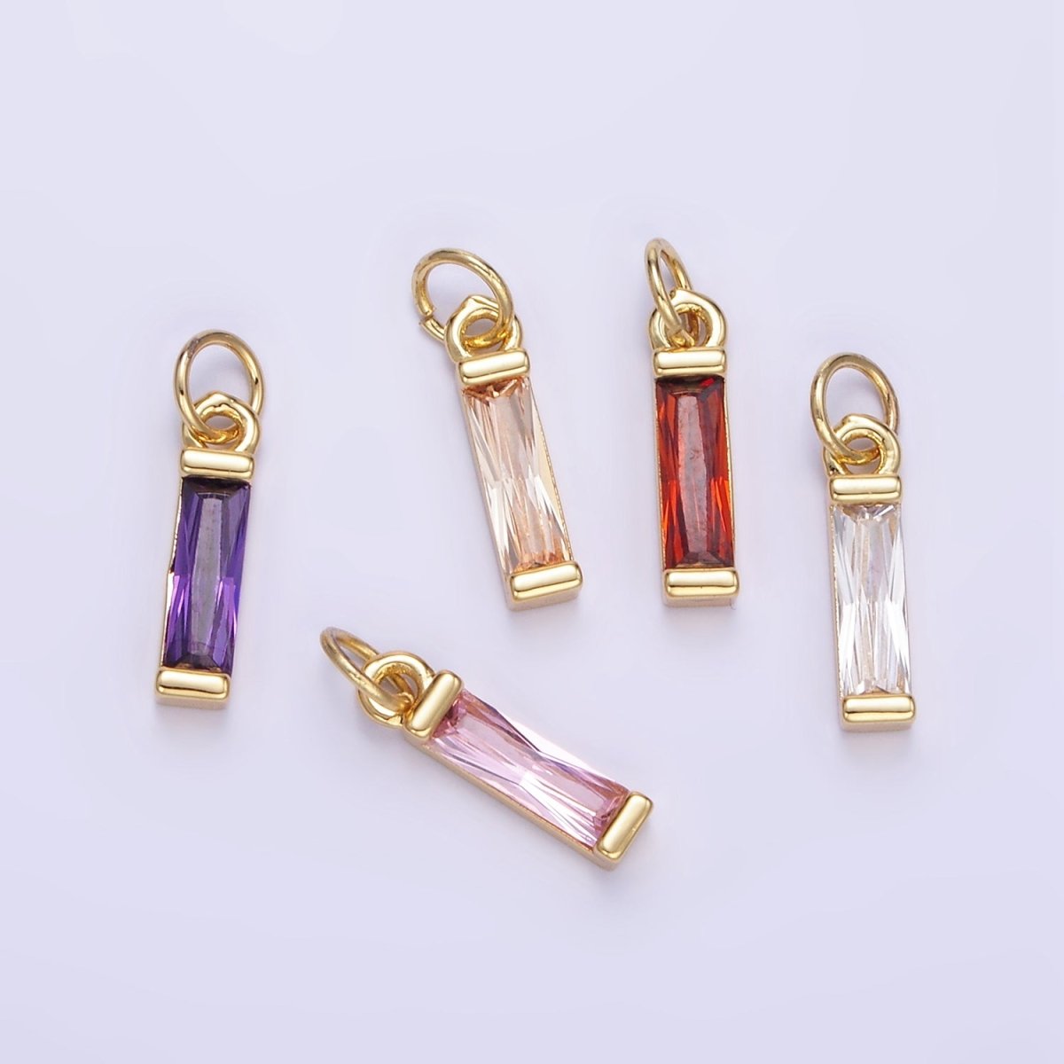 24K Gold Filled Clear, Purple, Peach, Red, Pink Baguette CZ Add - On Charm | E358 - E360 - DLUXCA