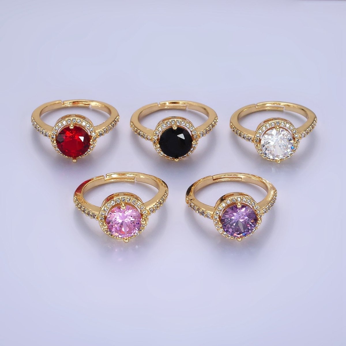 24K Gold Filled Clear, Purple, Pink, Black, Red Solitaire CZ Micro Paved Ring | O1368 - O1372 - DLUXCA