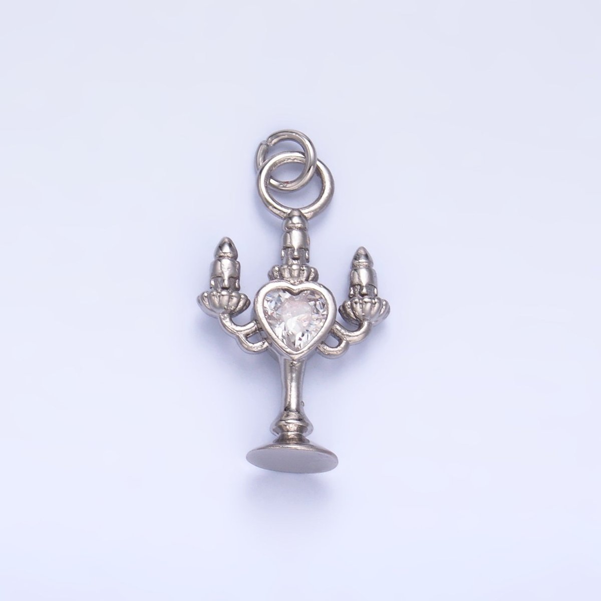 24K Gold Filled Clear, Red CZ Heart Candle Candelabrum Charm in Gold & Silver | W339 - DLUXCA
