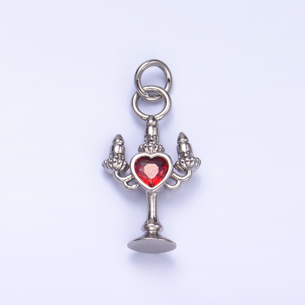 24K Gold Filled Clear, Red CZ Heart Candle Candelabrum Charm in Gold & Silver | W339 - DLUXCA