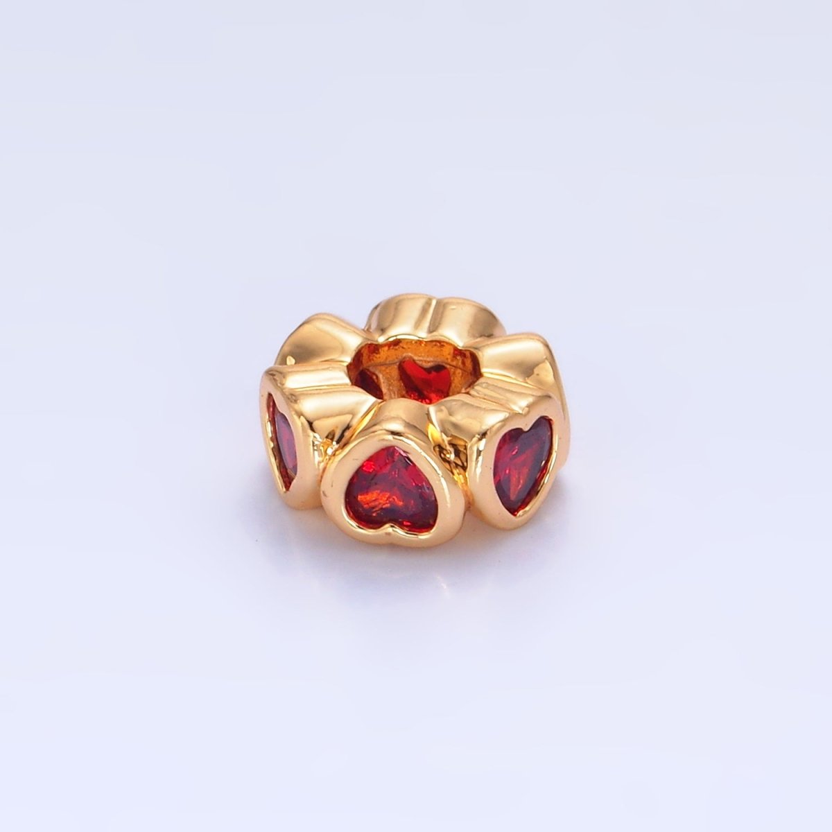 24K Gold Filled Clear, Red, Green, Pink CZ Heart Rhondelle Bead | B139 B140 - DLUXCA