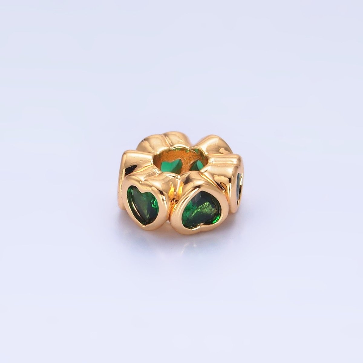 24K Gold Filled Clear, Red, Green, Pink CZ Heart Rhondelle Bead | B139 B140 - DLUXCA