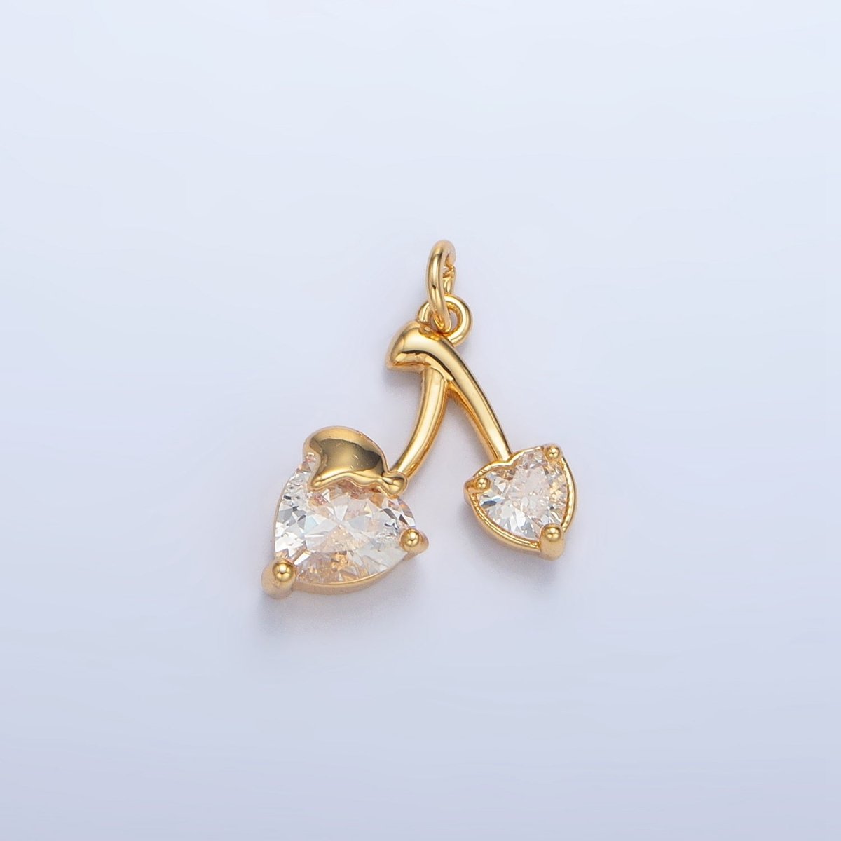 24K Gold Filled Clear, Red, Pink CZ Cherry Fruit Mini Charm | X601 X602 - DLUXCA