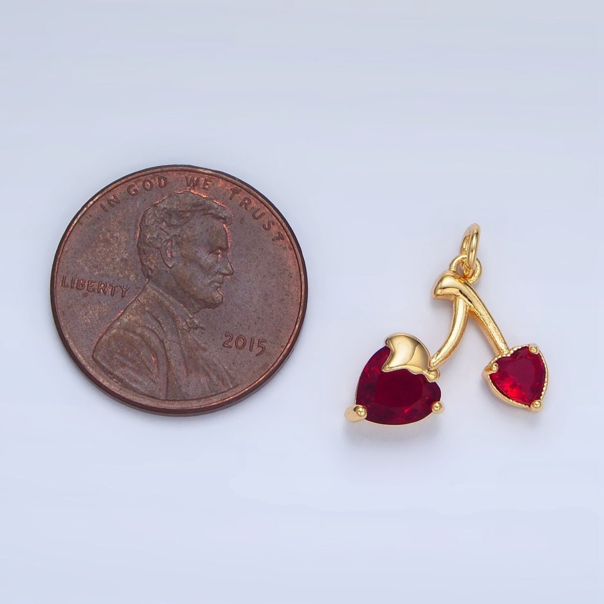 24K Gold Filled Clear, Red, Pink CZ Cherry Fruit Mini Charm | X601 X602 - DLUXCA