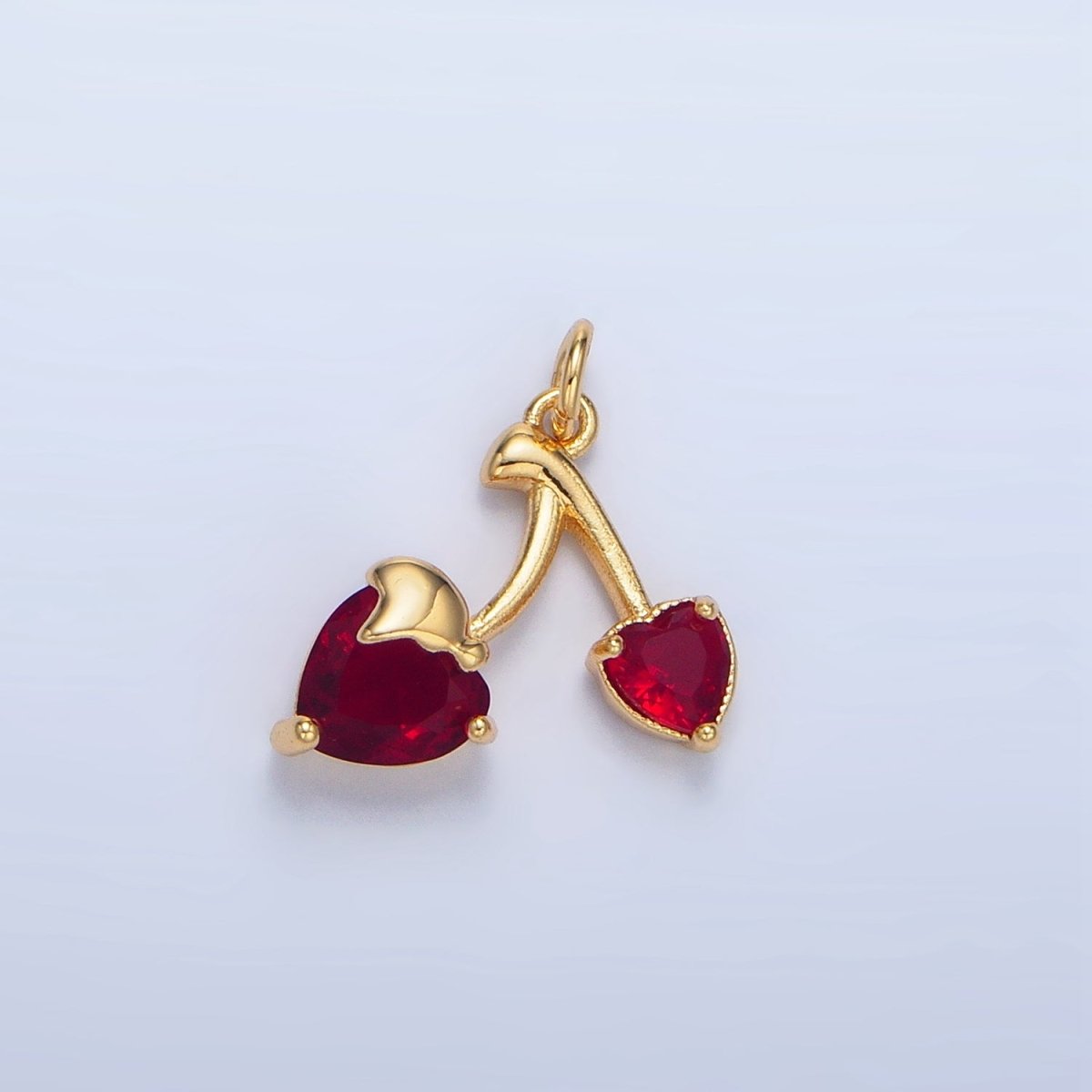 24K Gold Filled Clear, Red, Pink CZ Cherry Fruit Mini Charm | X601 X602 - DLUXCA