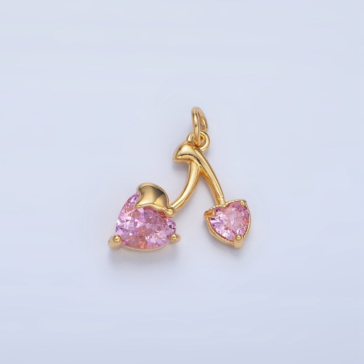 24K Gold Filled Clear, Red, Pink CZ Cherry Fruit Mini Charm | X601 X602 - DLUXCA