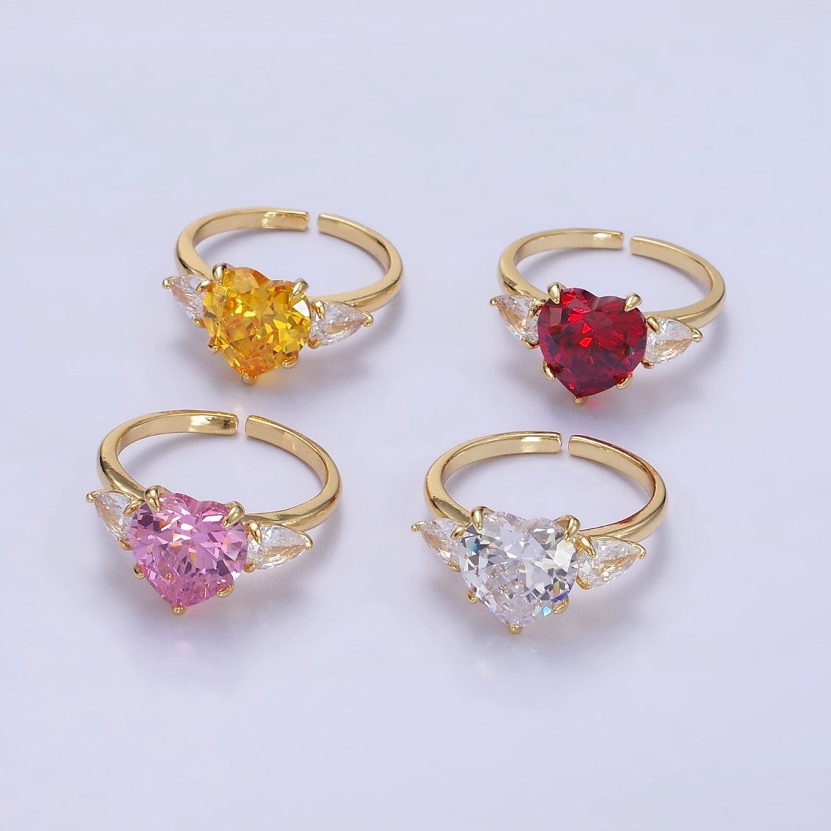 24K Gold Filled Clear, Red, Pink Yellow CZ Heart Solitaire Ring | R211 - R212 - DLUXCA
