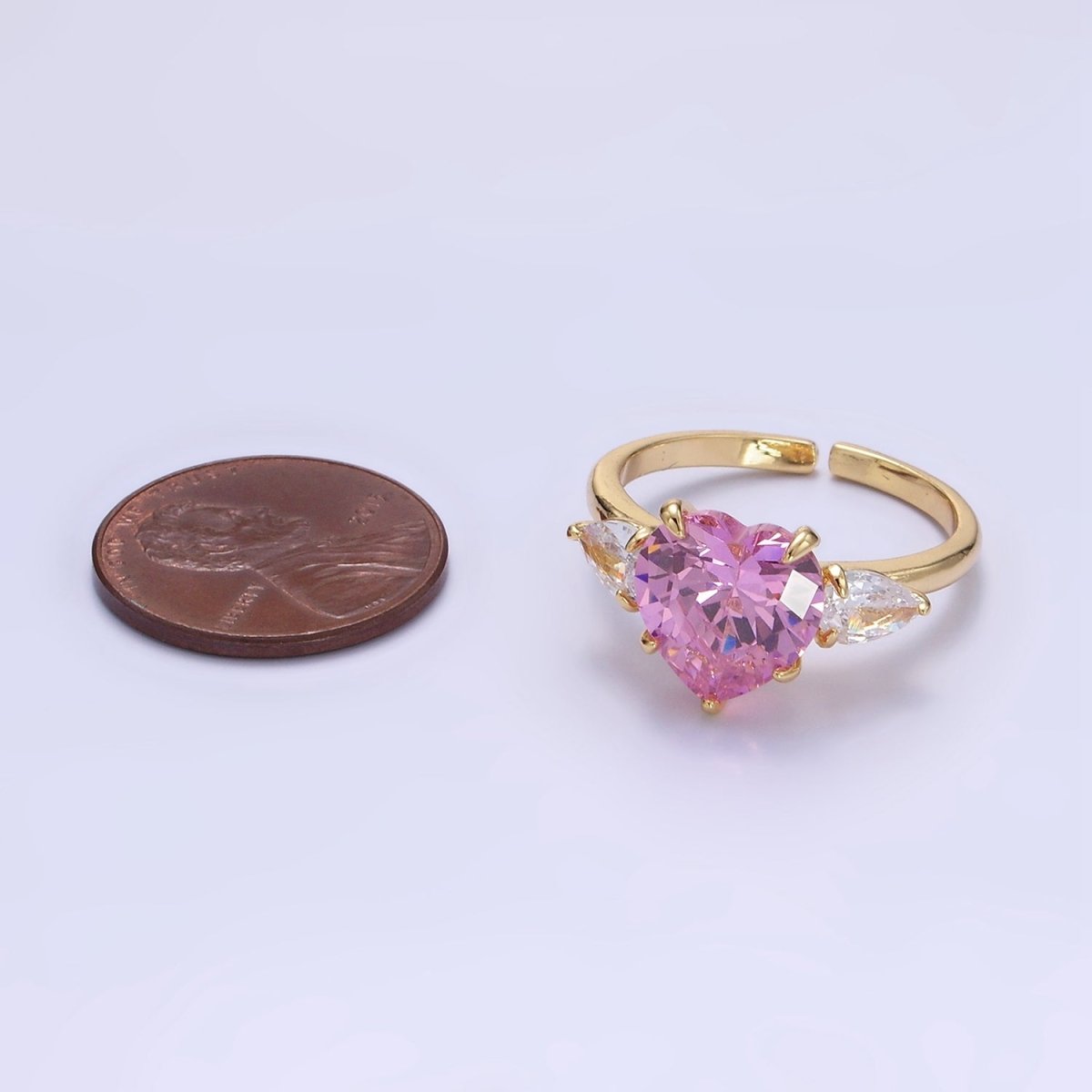 24K Gold Filled Clear, Red, Pink Yellow CZ Heart Solitaire Ring | R211 - R212 - DLUXCA