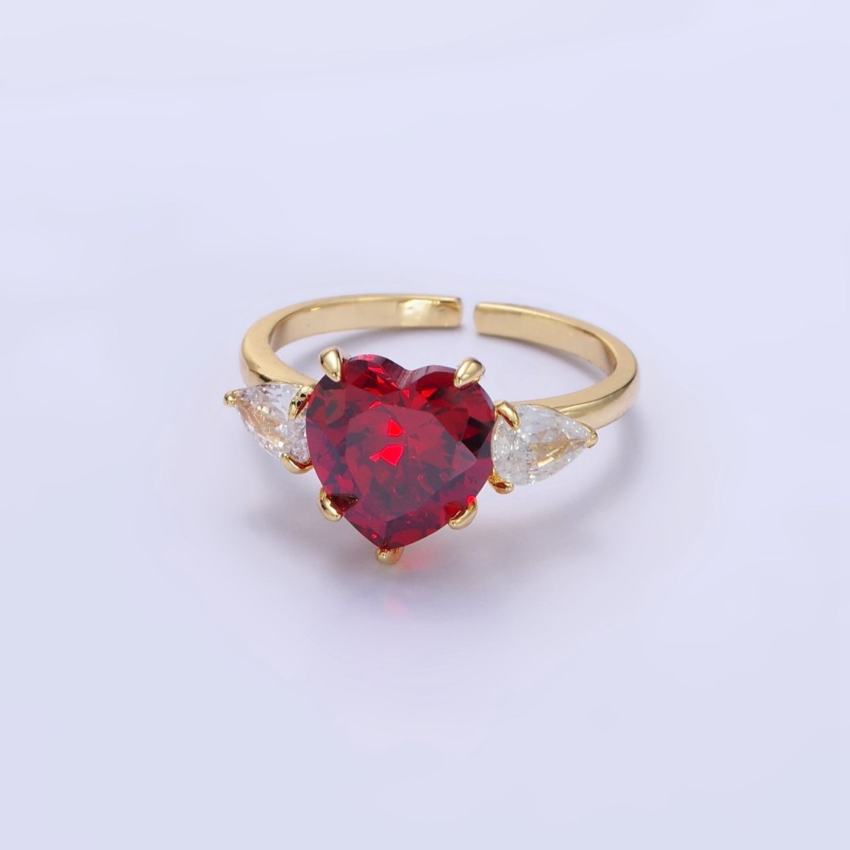 24K Gold Filled Clear, Red, Pink Yellow CZ Heart Solitaire Ring | R211 - R212 - DLUXCA