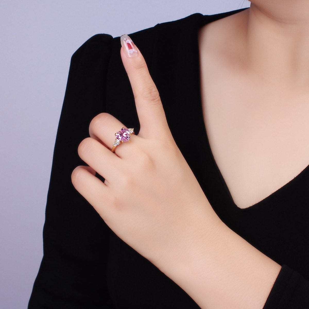 24K Gold Filled Clear, Red, Pink Yellow CZ Heart Solitaire Ring | R211 - R212 - DLUXCA