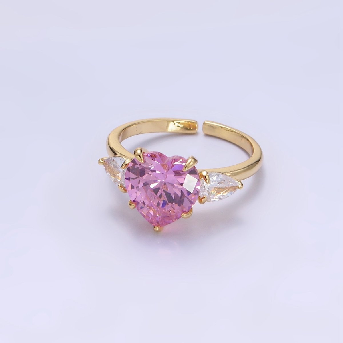 24K Gold Filled Clear, Red, Pink Yellow CZ Heart Solitaire Ring | R211 - R212 - DLUXCA