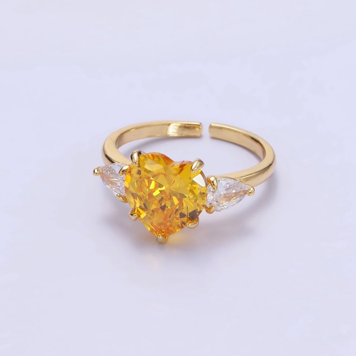 24K Gold Filled Clear, Red, Pink Yellow CZ Heart Solitaire Ring | R211 - R212 - DLUXCA