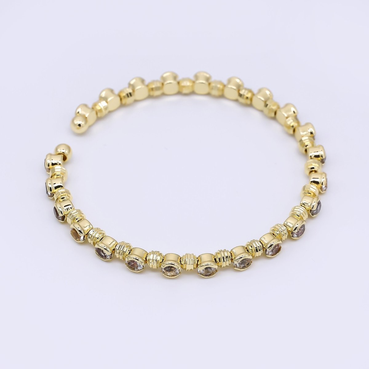 24K Gold Filled Clear Round CZ Bezle - Set Open Bangle Cuff Bracelet | WA - 3327 - DLUXCA