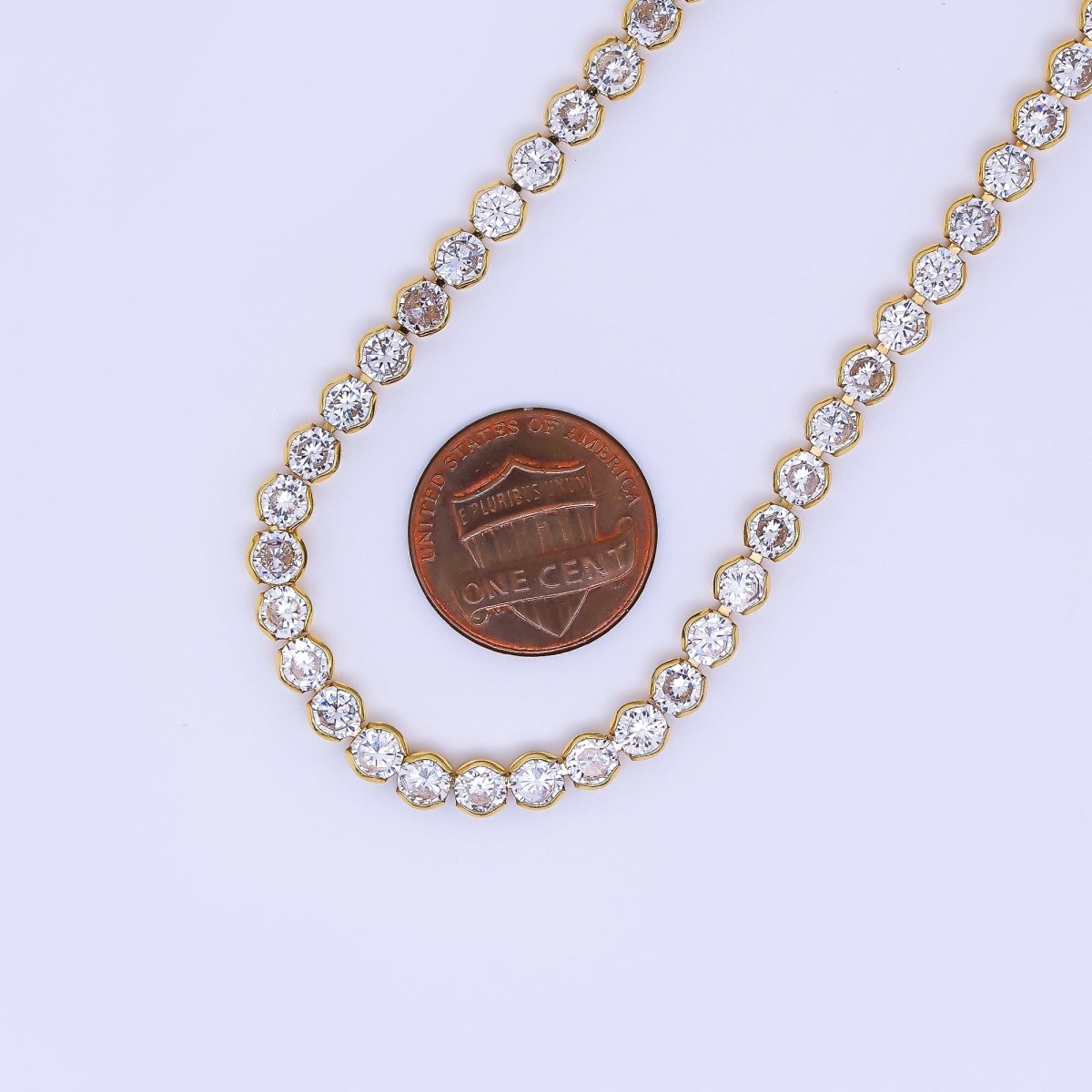 24K Gold Filled Clear Round CZ Box Clasp Tennis Necklace 18.81 Inch | WA - 3406 - DLUXCA