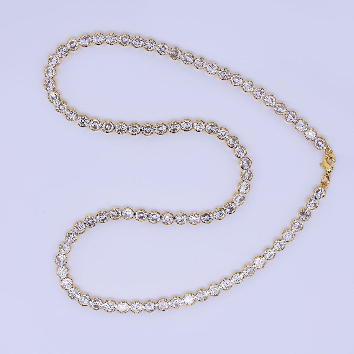 24K Gold Filled Clear Round CZ Lobster Clasp Tennis Necklace 16.53 Inch | WA - 3768 - DLUXCA