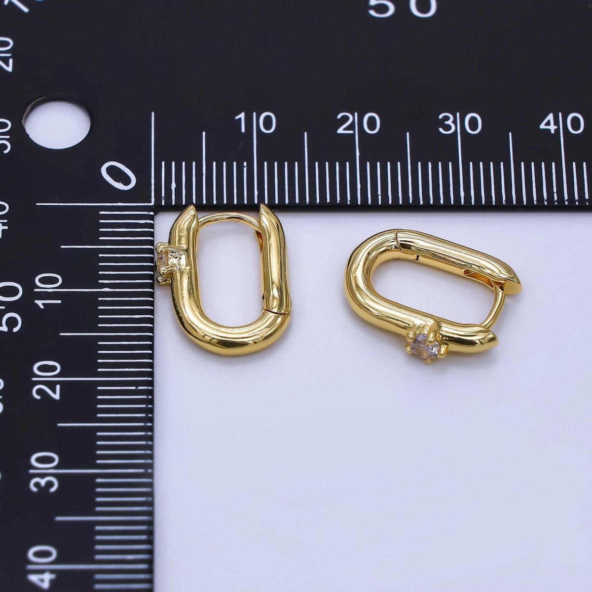 24K Gold Filled Clear Round CZ Star Oblong Hinged Huggie Hoops Earrings | AJ - 056 - DLUXCA