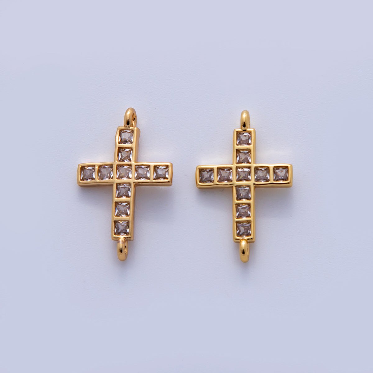 24K Gold Filled Clear Square Baguette CZ Religious Cross Connector | Y030 - DLUXCA