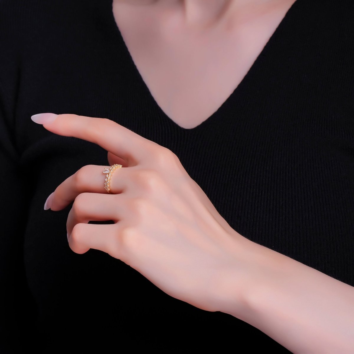 24K Gold Filled Clear Teardrop CZ Cluster Ring | O820 - DLUXCA